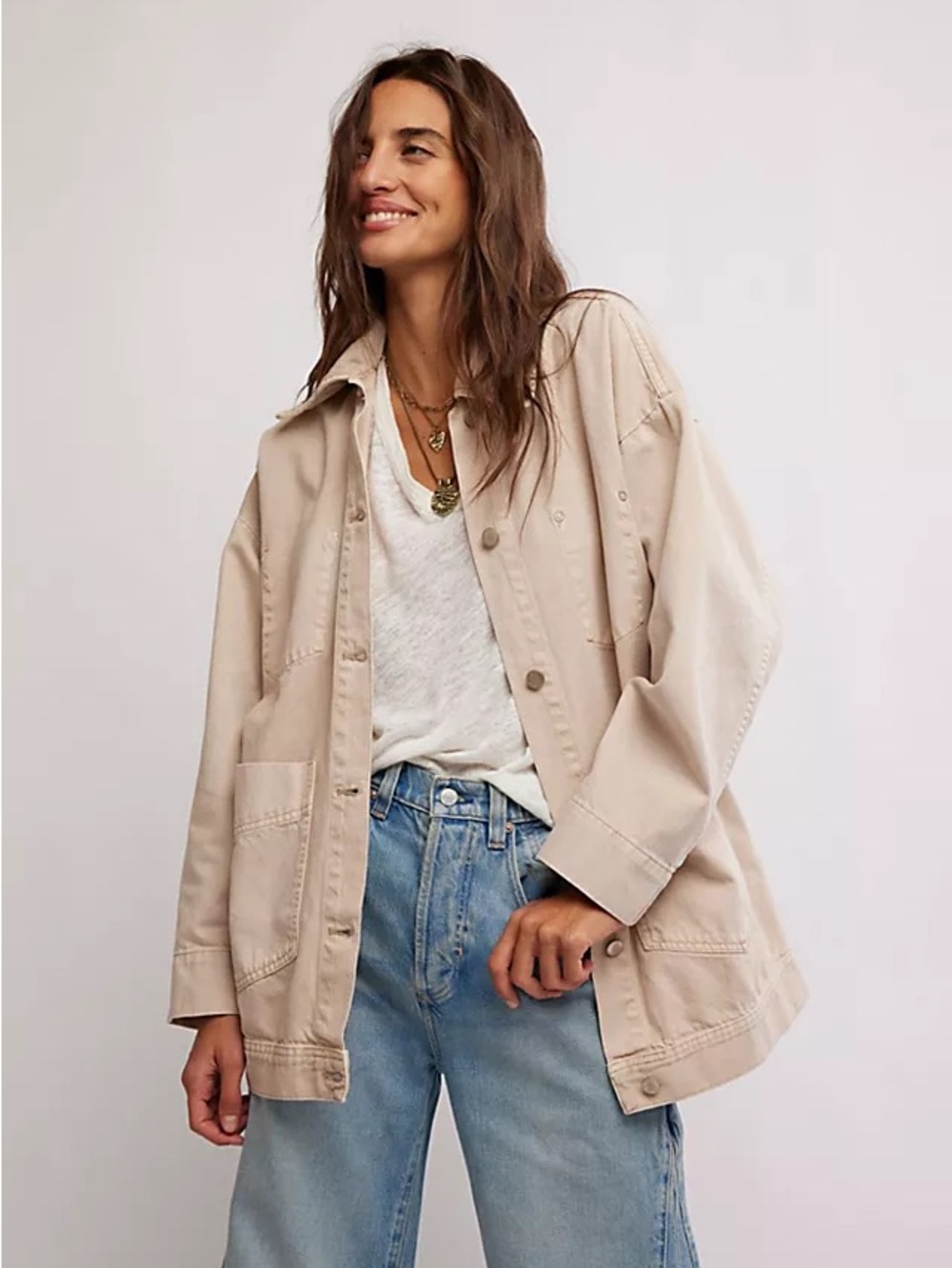 Free People We The Free Oversized Barn Utility Denim Avery Jacket Ivory S